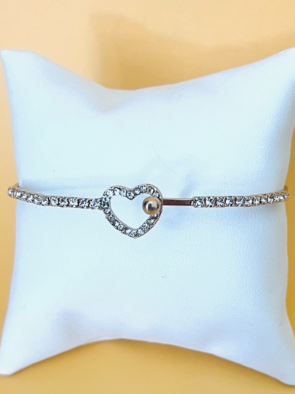 Paved clear CZ Gold over stainless steel heart bracelet